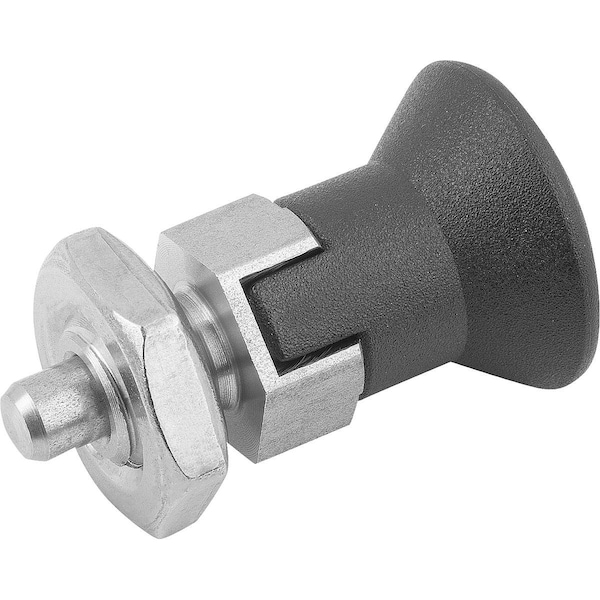 Indexing Plunger Eco Short Vers Size:3 D1=M16, D=8, Form:D, Stainless Not Hardened, Comp: Plastic